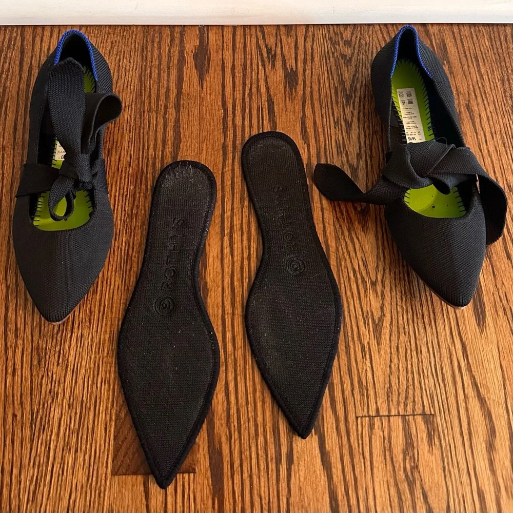 Rothy's Black Pointed Bow Knit Flats